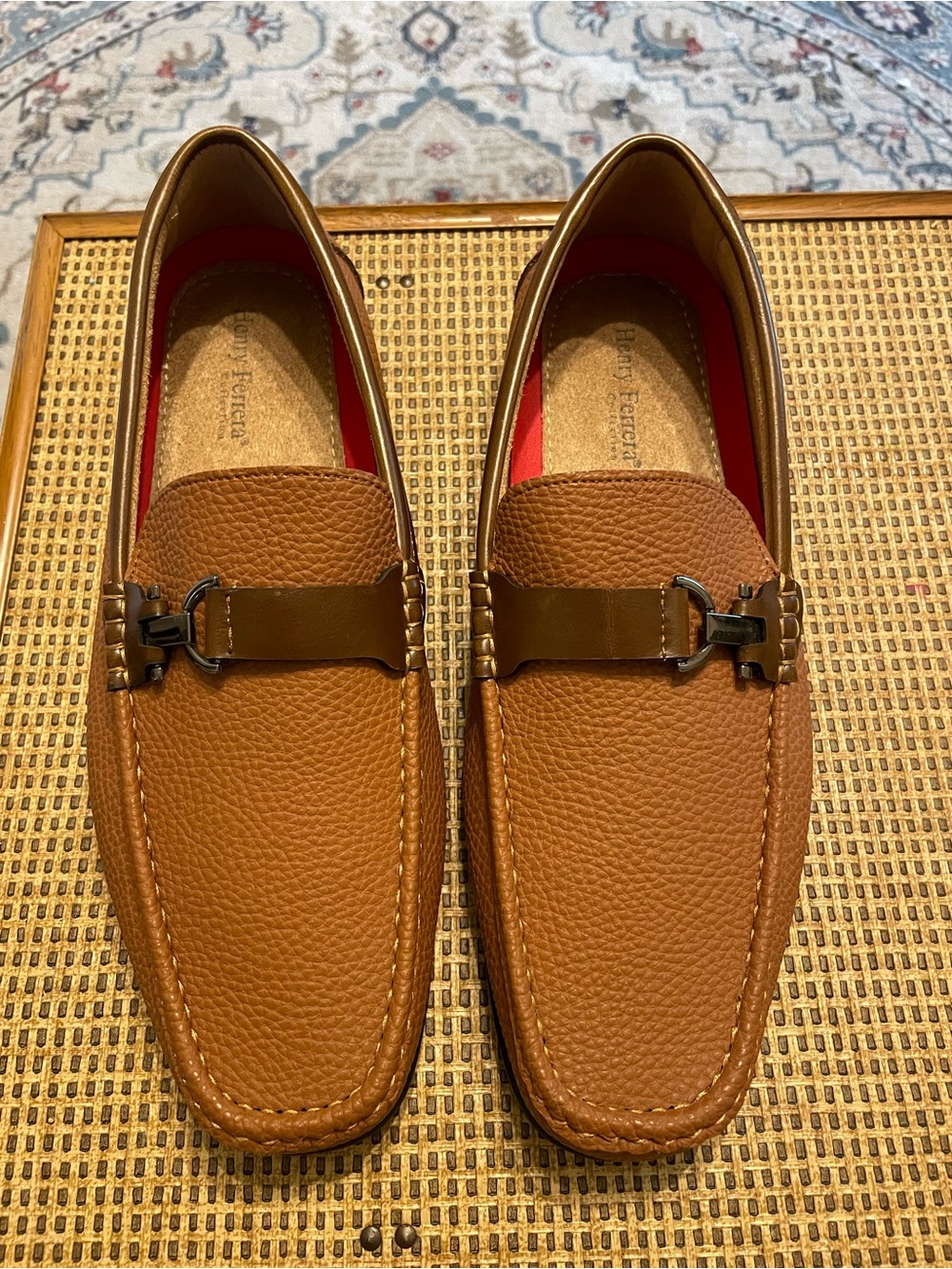 Henry Ferrera Tan Pebble Faux Leather Bit-Detail Loafers